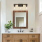 24 in. 3-Light Black and Faux Wood Vintage Farmhouse Vanity Light with Clear Glass Bell Shades for Bathroom