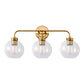 24 in. 3-Light Mid-Century Modern Globe Bathroom Vanity Light, Brass Gold Round Wall Fixture with Clear Glass Shades