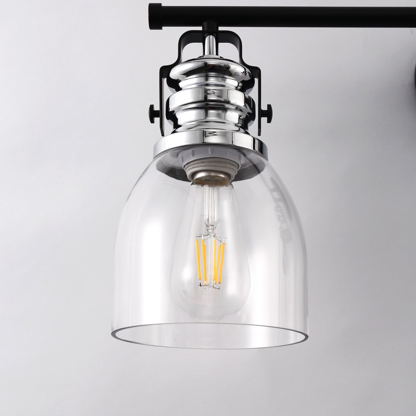24 in. 3-Light Black and Nickel Modern Bell Vanity Light for Bathroom Mirror with Clear Glass Shades