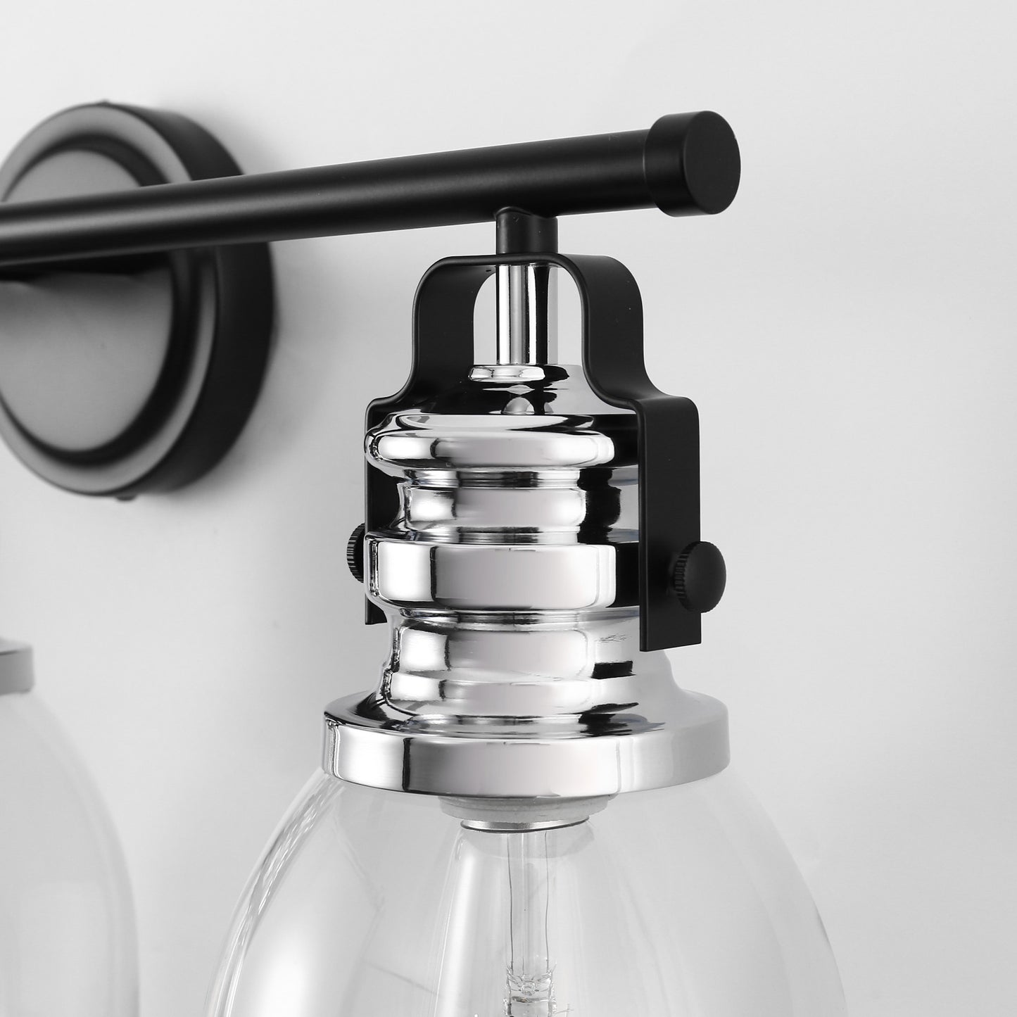 24 in. 3-Light Black and Nickel Modern Bell Vanity Light for Bathroom Mirror with Clear Glass Shades