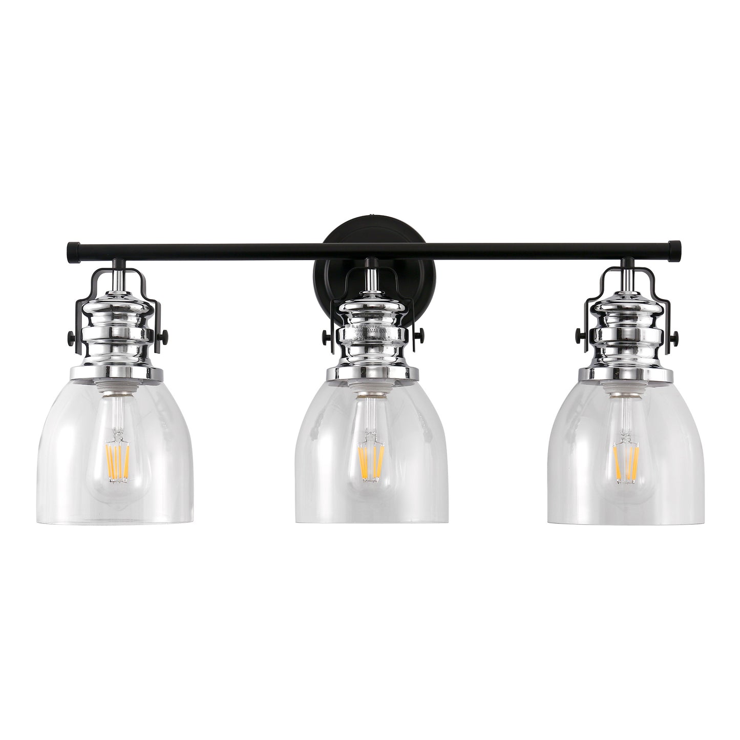 24 in. 3-Light Black and Nickel Modern Bell Vanity Light for Bathroom Mirror with Clear Glass Shades