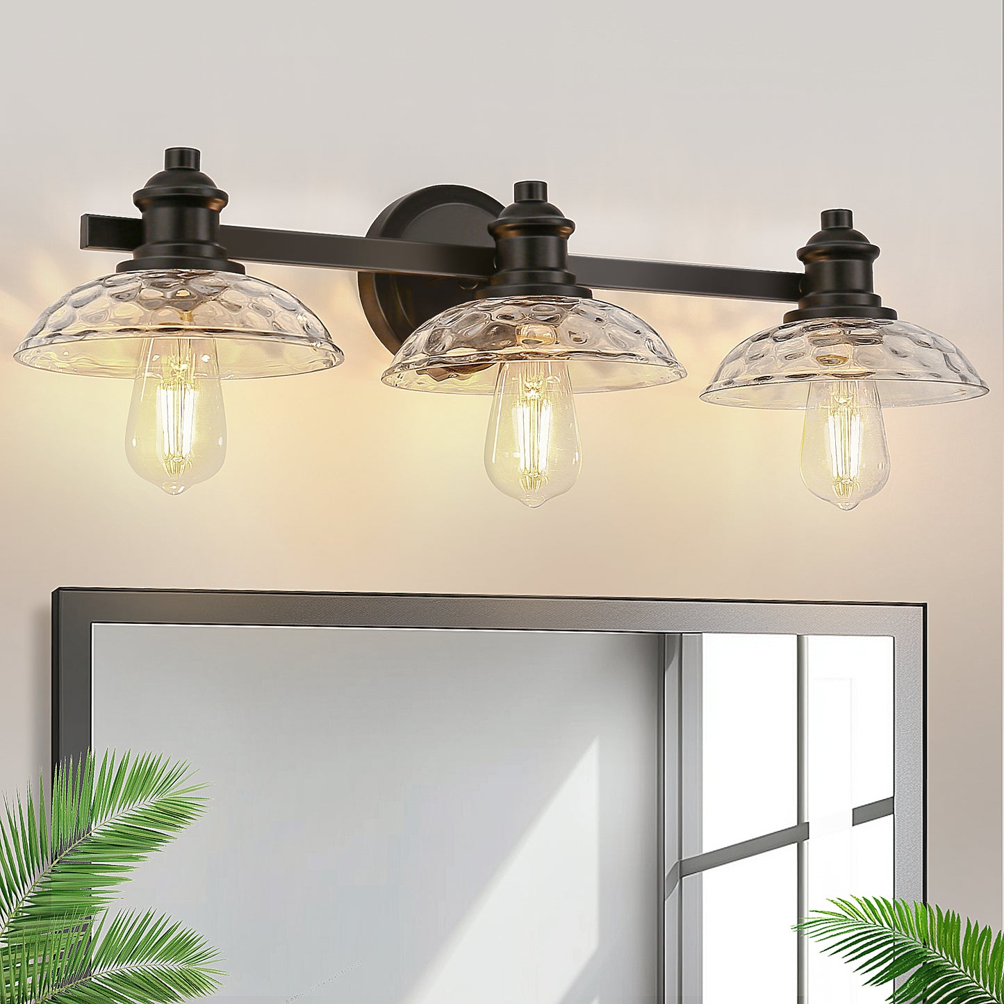 25 in. 3-Light Black Vanity Light with Clear Cylinder Glass Shades - Wall Sconce for Bathroom, Vanity, and Powder Room