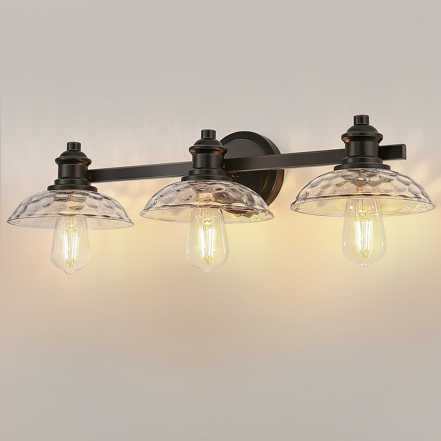 25 in. 3-Light Black Vanity Light with Clear Cylinder Glass Shades - Wall Sconce for Bathroom, Vanity, and Powder Room