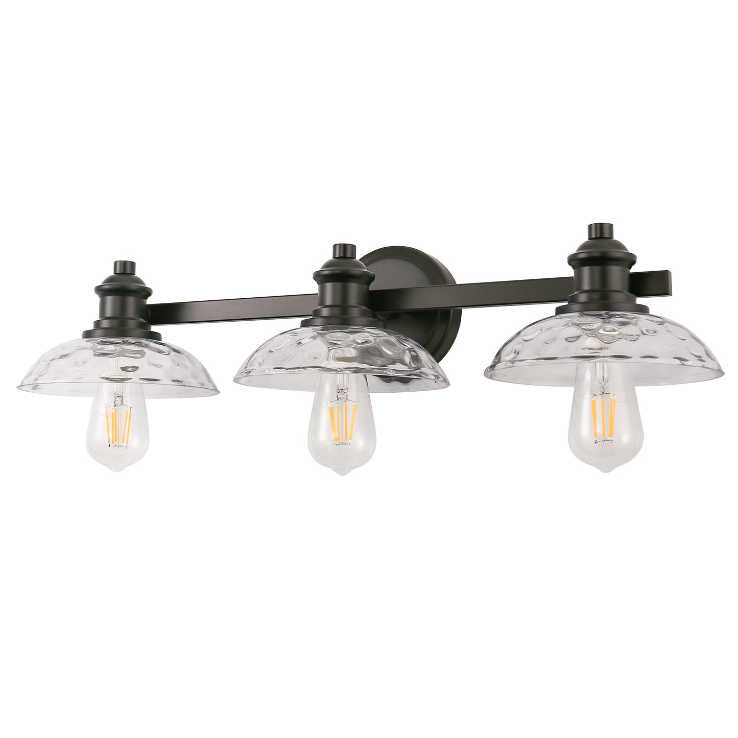 25 in. 3-Light Black Vanity Light with Clear Cylinder Glass Shades - Wall Sconce for Bathroom, Vanity, and Powder Room