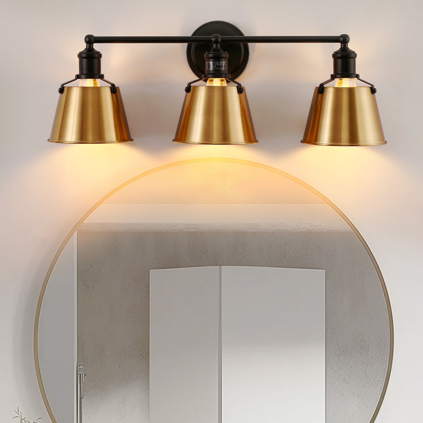 24 in. 3-Light Black and Gold Modern Bell Vanity Light for Bathroom Mirror with Metal Shades