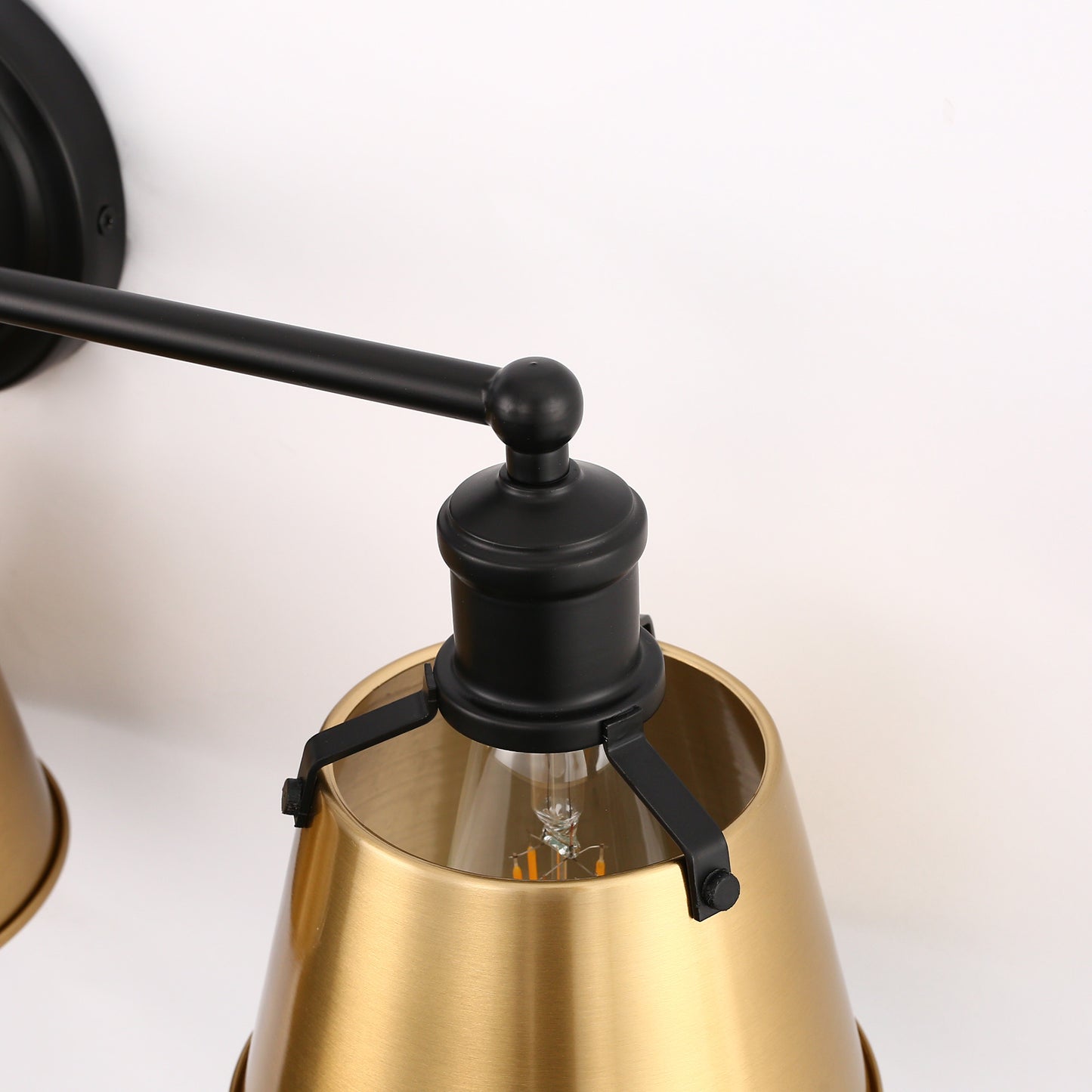 24 in. 3-Light Black and Gold Modern Bell Vanity Light for Bathroom Mirror with Metal Shades