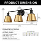 24 in. 3-Light Black and Gold Modern Bell Vanity Light for Bathroom Mirror with Metal Shades