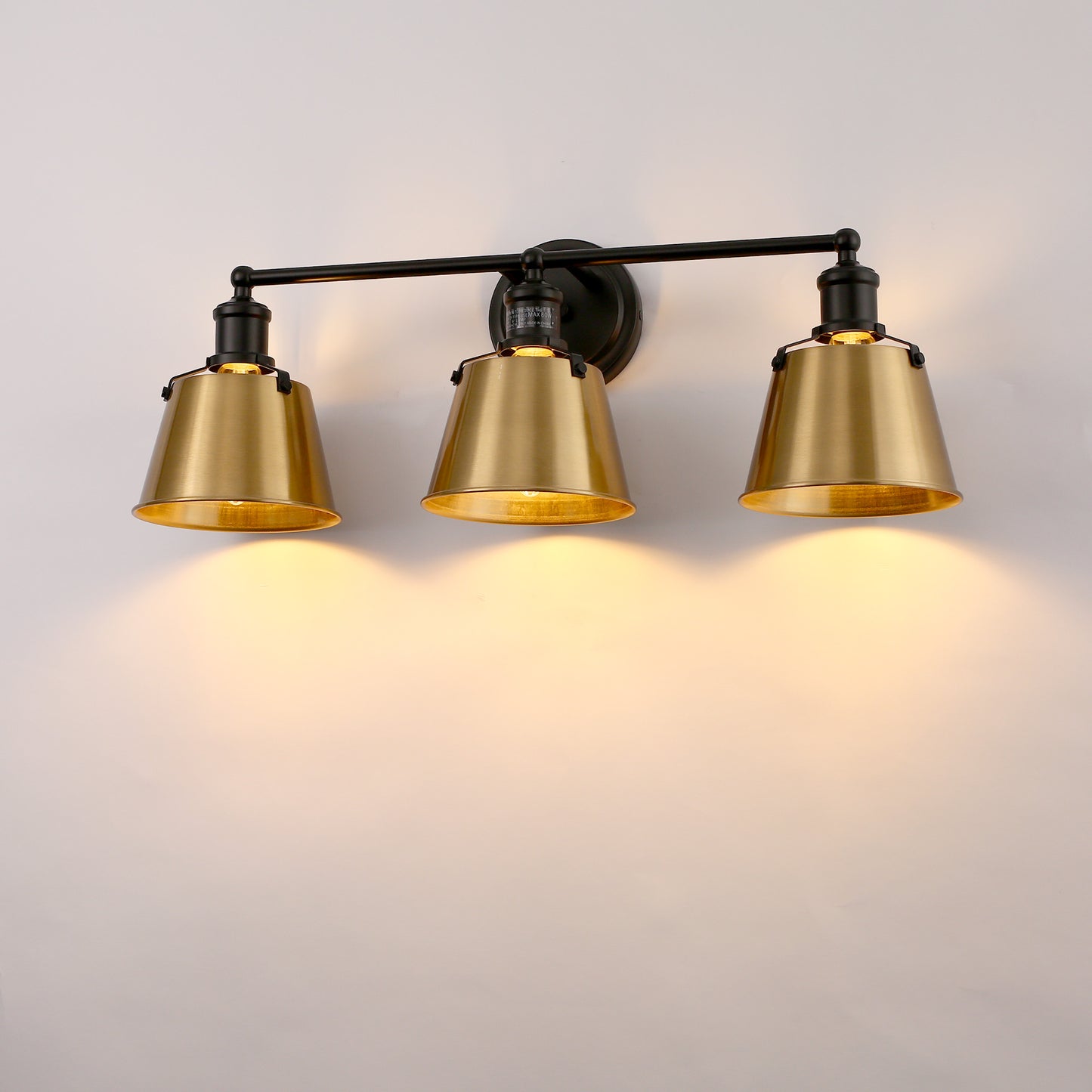 24 in. 3-Light Black and Gold Modern Bell Vanity Light for Bathroom Mirror with Metal Shades