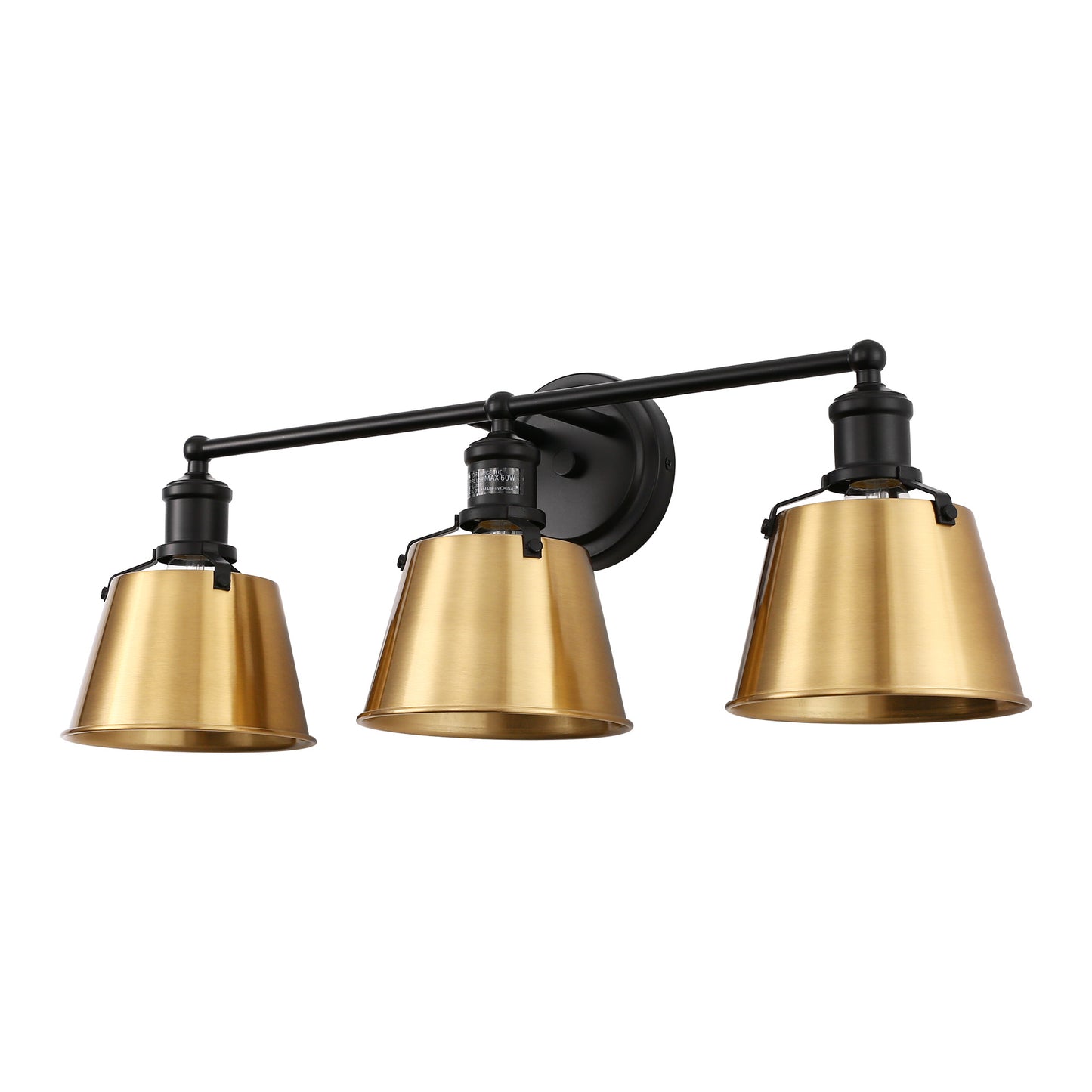 24 in. 3-Light Black and Gold Modern Bell Vanity Light for Bathroom Mirror with Metal Shades