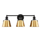 24 in. 3-Light Black and Gold Modern Bell Vanity Light for Bathroom Mirror with Metal Shades