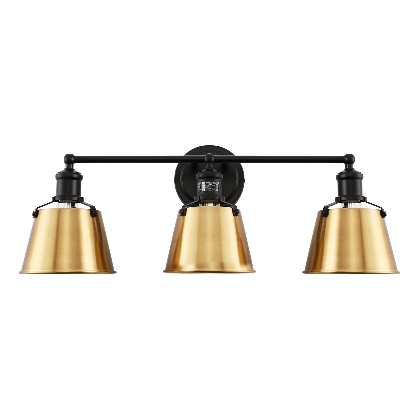 24 in. 3-Light Black and Gold Modern Bell Vanity Light for Bathroom Mirror with Metal Shades