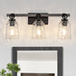 24 in. 3-Light Black and Wood Grain Modern Bell Vanity Light for Bathroom Mirror with Water Glass Shades
