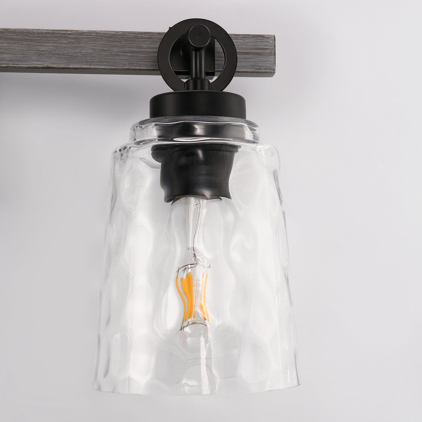 24 in. 3-Light Black and Wood Grain Modern Bell Vanity Light for Bathroom Mirror with Water Glass Shades