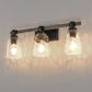 24 in. 3-Light Black and Wood Grain Modern Bell Vanity Light for Bathroom Mirror with Water Glass Shades