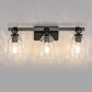 24 in. 3-Light Black and Wood Grain Modern Bell Vanity Light for Bathroom Mirror with Water Glass Shades