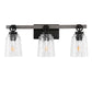 24 in. 3-Light Black and Wood Grain Modern Bell Vanity Light for Bathroom Mirror with Water Glass Shades
