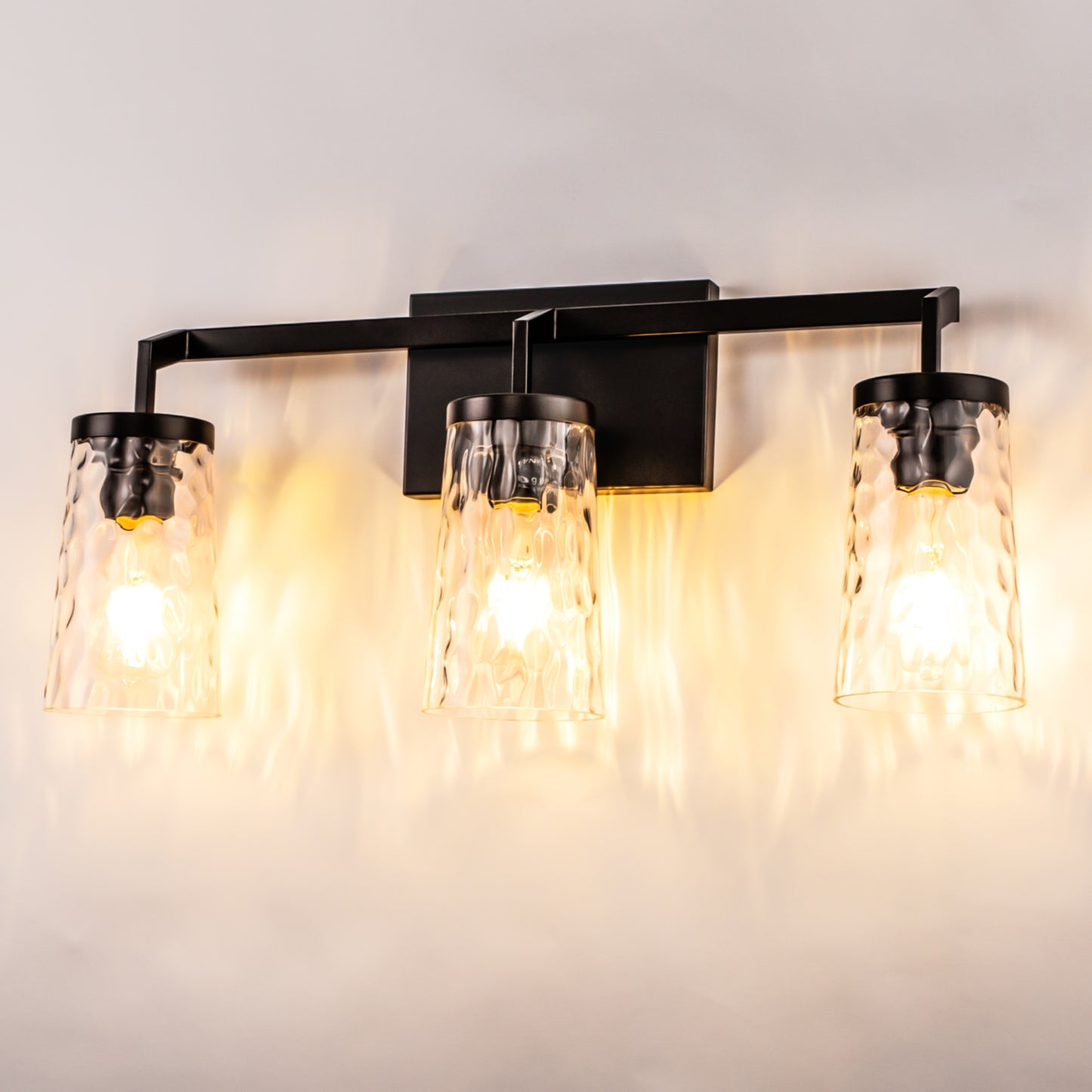 22 in. 3-Light Black Industrial Bell Vanity Light for Bathroom Mirror with Water Glass Shades