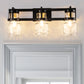 23 in. 3-Light Black and Gold Industrial Cylinder Vanity Light for Bathroom Mirror with Water Glass Shades