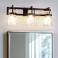 23 in. 3-Light Black and Gold Industrial Cylinder Vanity Light for Bathroom Mirror with Water Glass Shades