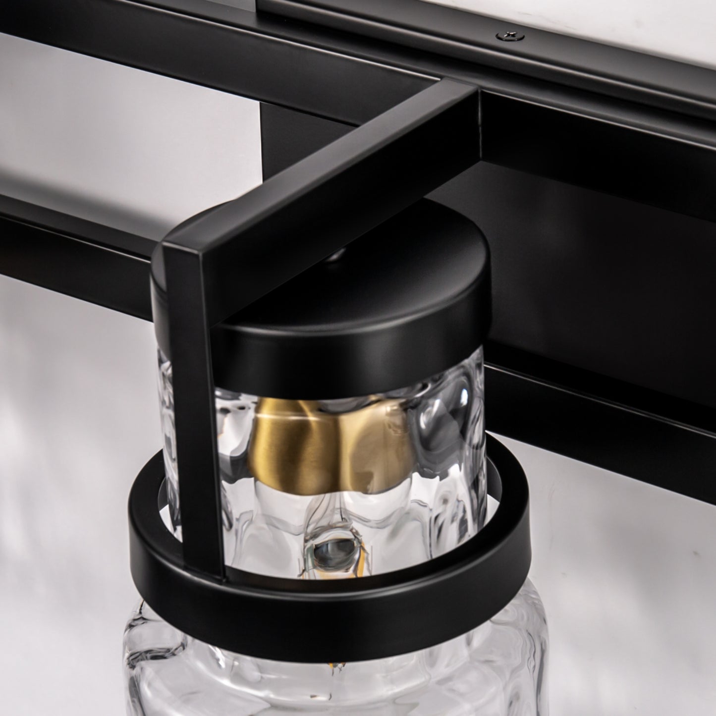 23 in. 3-Light Black and Gold Industrial Cylinder Vanity Light for Bathroom Mirror with Water Glass Shades