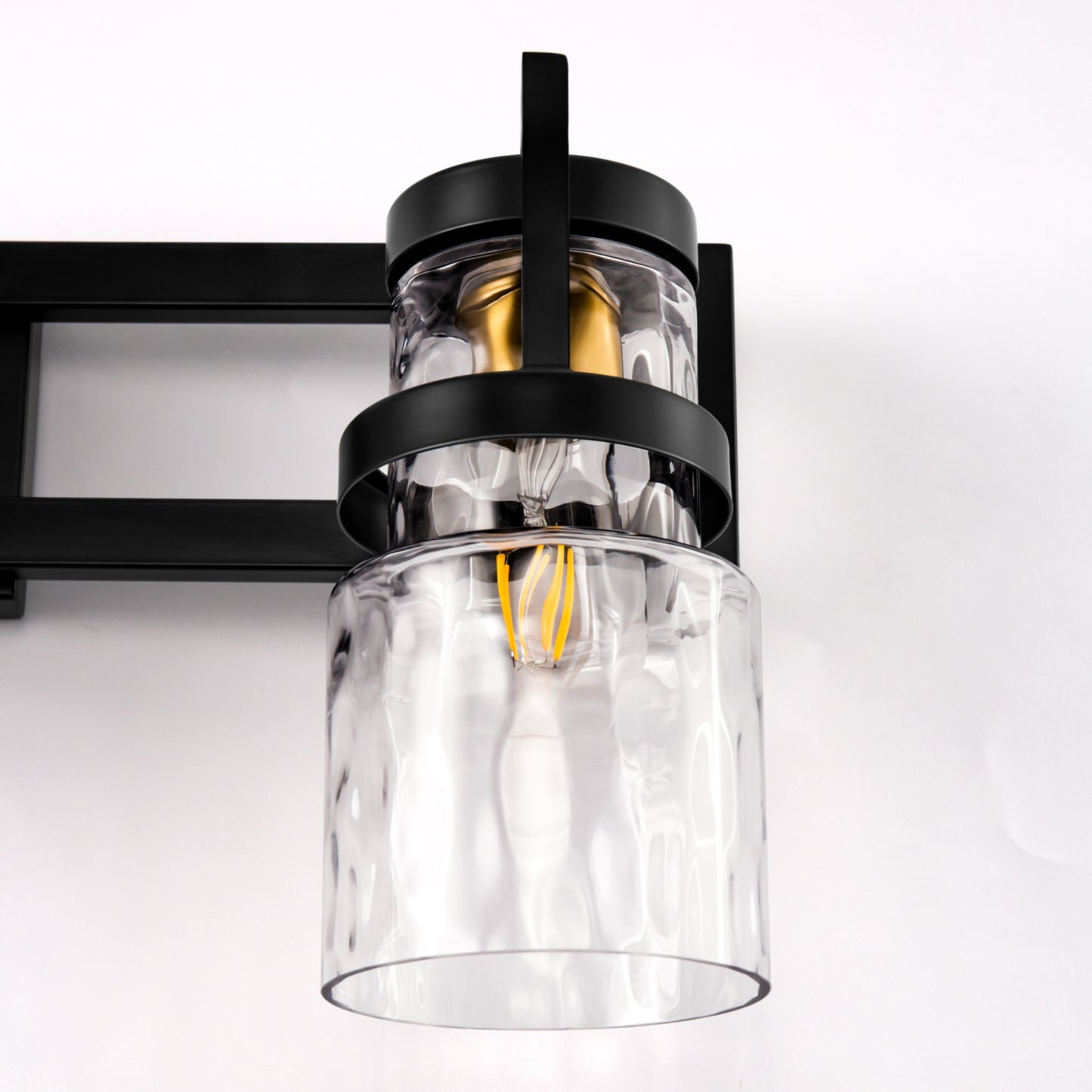 23 in. 3-Light Black and Gold Industrial Cylinder Vanity Light for Bathroom Mirror with Water Glass Shades
