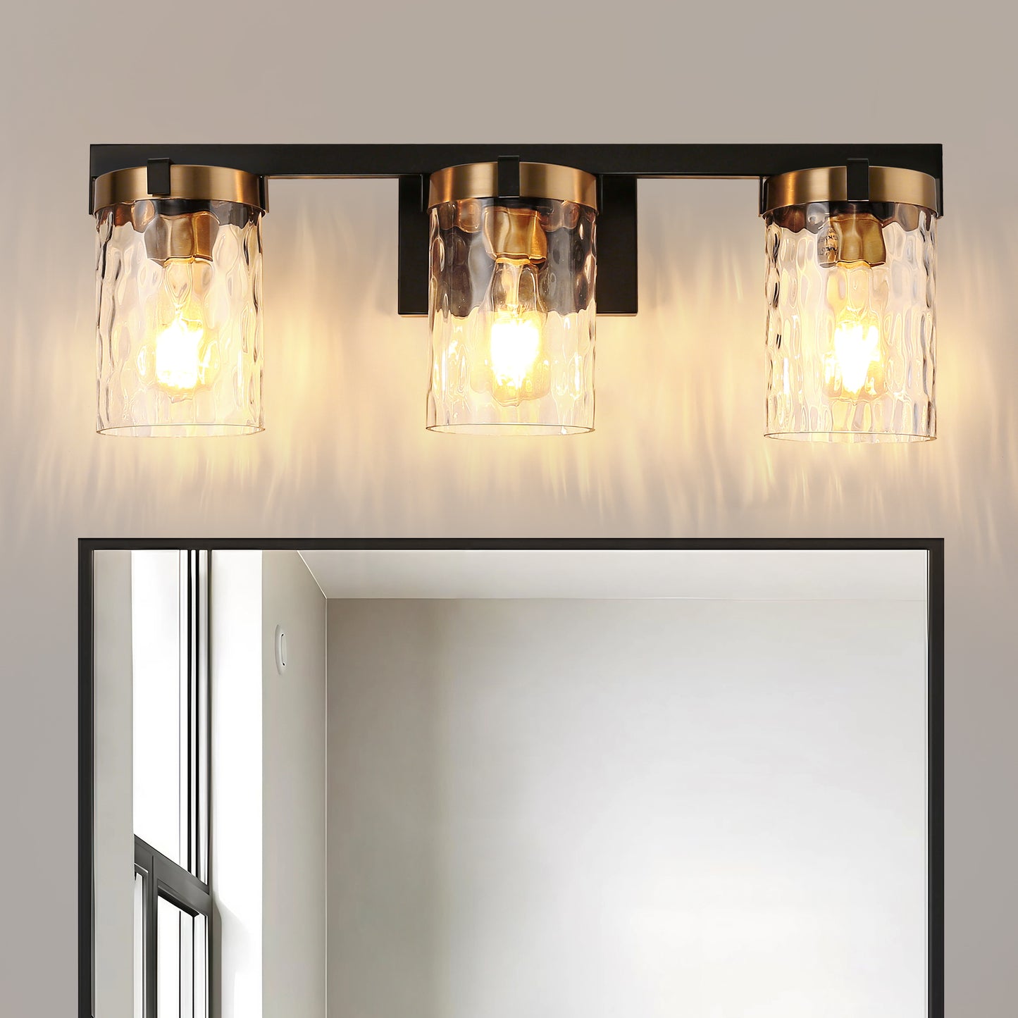 24 in. 3-Light Brushed Brass Bathroom Vanity Light with Seeded Glass Shades, Mid-Century Modern Wall Sconce for Bathroom