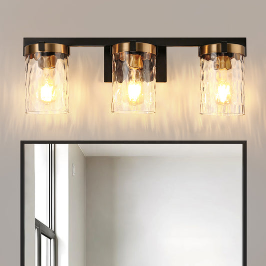 24 in. 3-Light Brushed Brass Bathroom Vanity Light with Seeded Glass Shades, Mid-Century Modern Wall Sconce for Bathroom