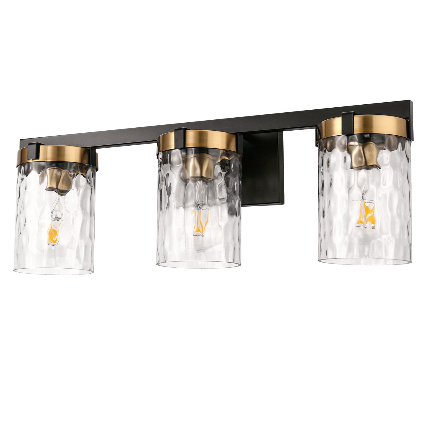 24 in. 3-Light Brushed Brass Bathroom Vanity Light with Seeded Glass Shades, Mid-Century Modern Wall Sconce for Bathroom