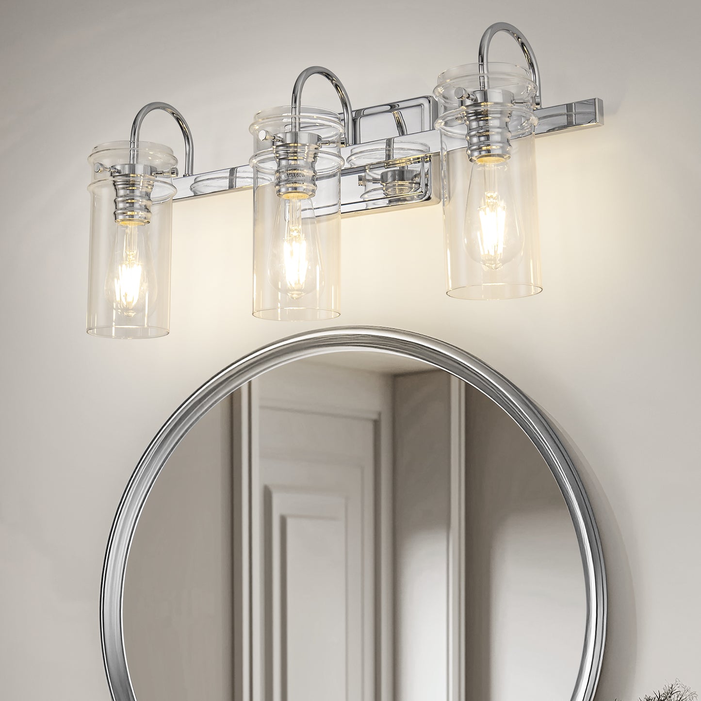 24 in. 3-Light Chrome Bathroom Vanity Light, Wall Sconce with Clear Glass Shades for Bathroom and Vanity Enhancement