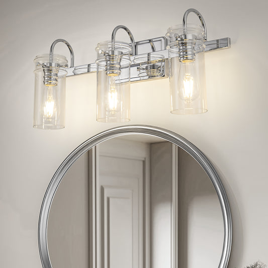 24 in. 3-Light Chrome Bathroom Vanity Light, Wall Sconce with Clear Glass Shades for Bathroom and Vanity Enhancement