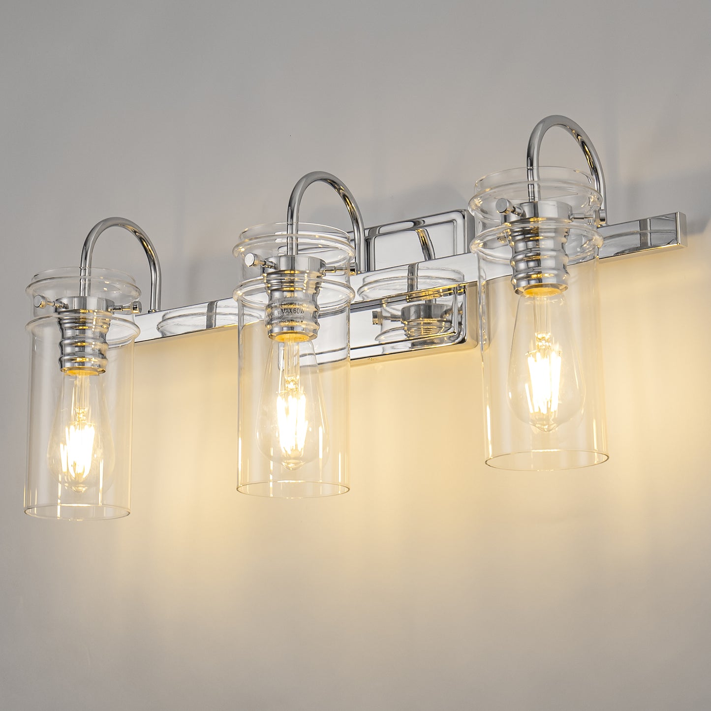 24 in. 3-Light Chrome Bathroom Vanity Light, Wall Sconce with Clear Glass Shades for Bathroom and Vanity Enhancement