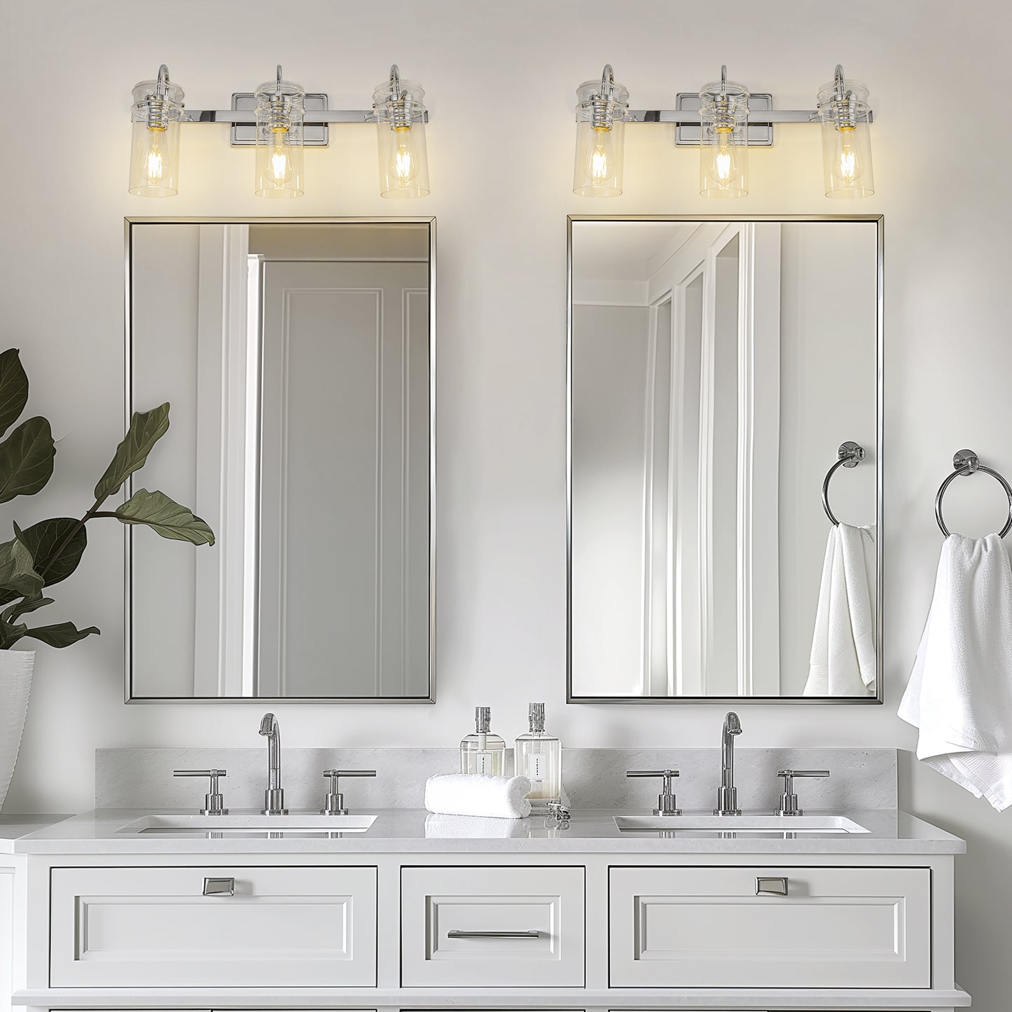 24 in. 3-Light Chrome Bathroom Vanity Light, Wall Sconce with Clear Glass Shades for Bathroom and Vanity Enhancement
