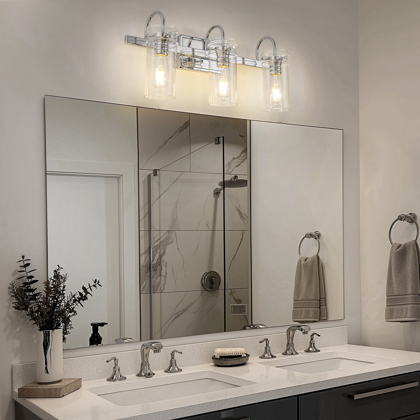 24 in. 3-Light Chrome Bathroom Vanity Light, Wall Sconce with Clear Glass Shades for Bathroom and Vanity Enhancement