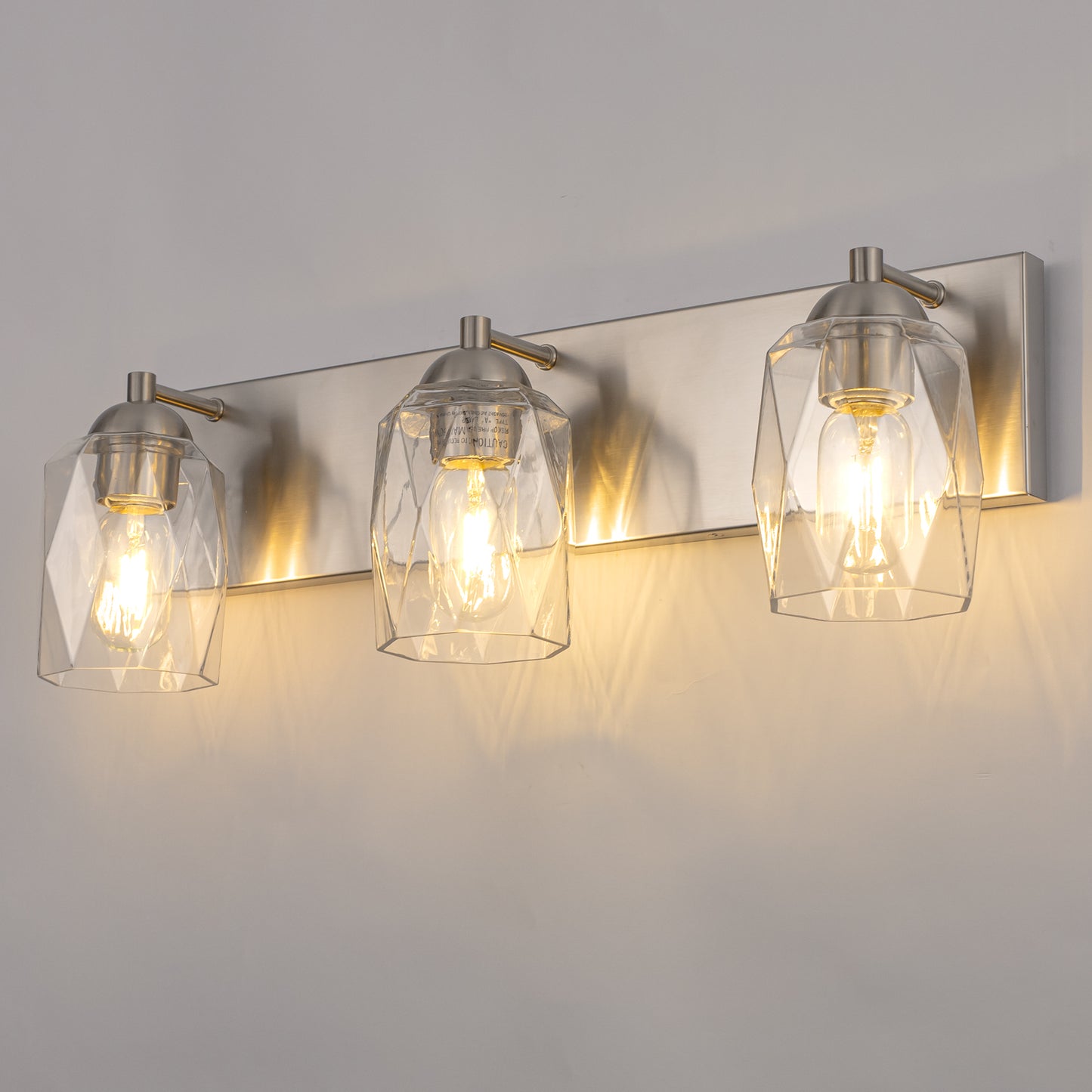 22 in. 3 Light Nickel Modern Unique Cylinder Vanity Light for Bathroom Mirror with Glass Shades