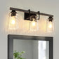 26 in. 3 Light Black and Wood Grain Rustic Farmhouse Bell Vanity Light for Bathroom Mirror with Water Glass