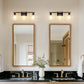 26 in. 3 Light Black and Wood Grain Rustic Farmhouse Bell Vanity Light for Bathroom Mirror with Water Glass