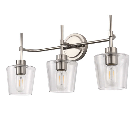 22 in. 3-Light Brushed Nickel Bathroom Vanity Light with Clear Glass Shades for Bathroom, Vanity or Powder Room