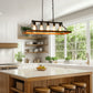 Rustic 5-Light Kitchen Island and Dining Room Light, Farmhouse Linear Chandelier with Black and Brown Wood Finish