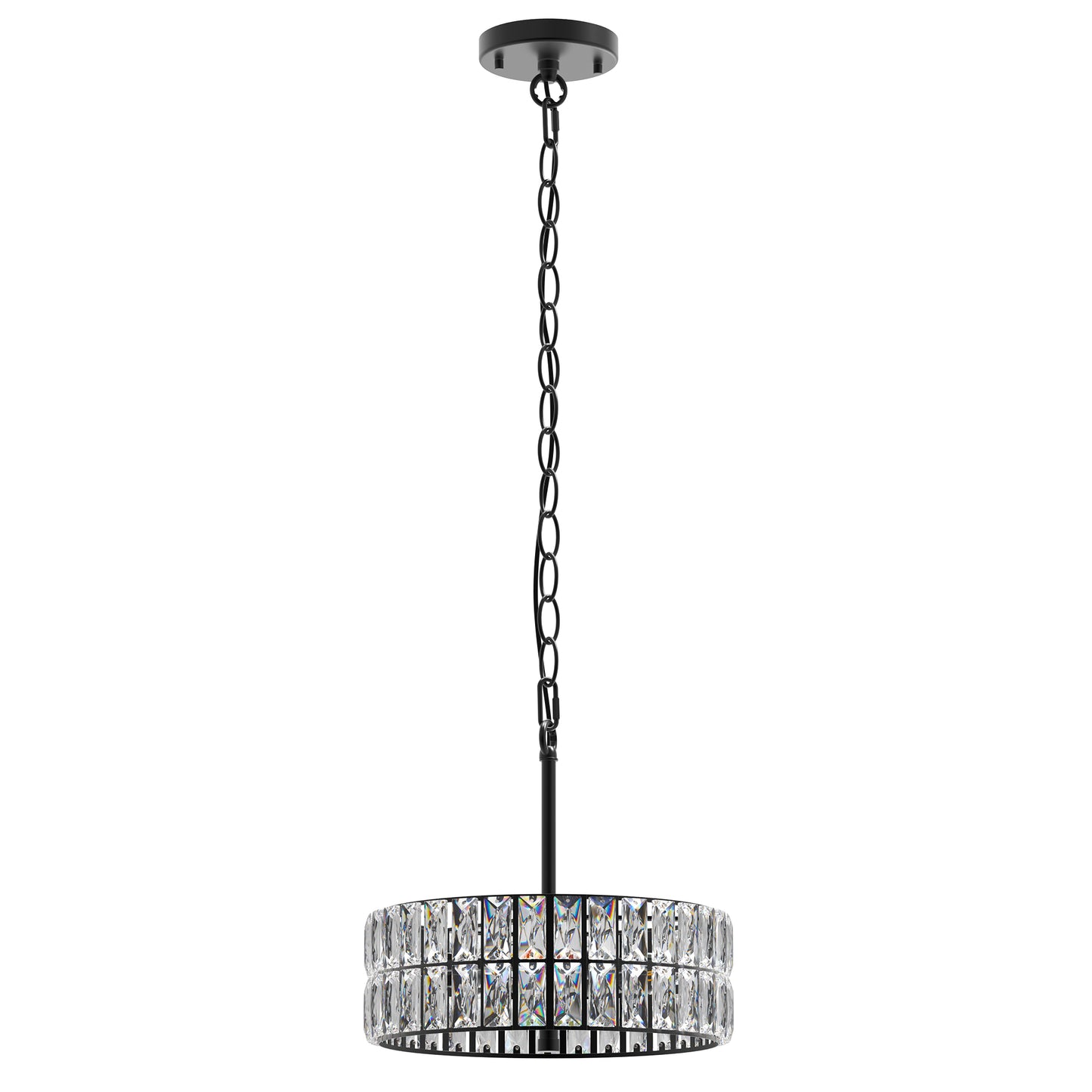 YANSUN 70.9 in. Black Drum Chandelier 3-Light E12 Modern Hanging Light with Crystal Glass Shade for Dining Room Bedroom Kitchen