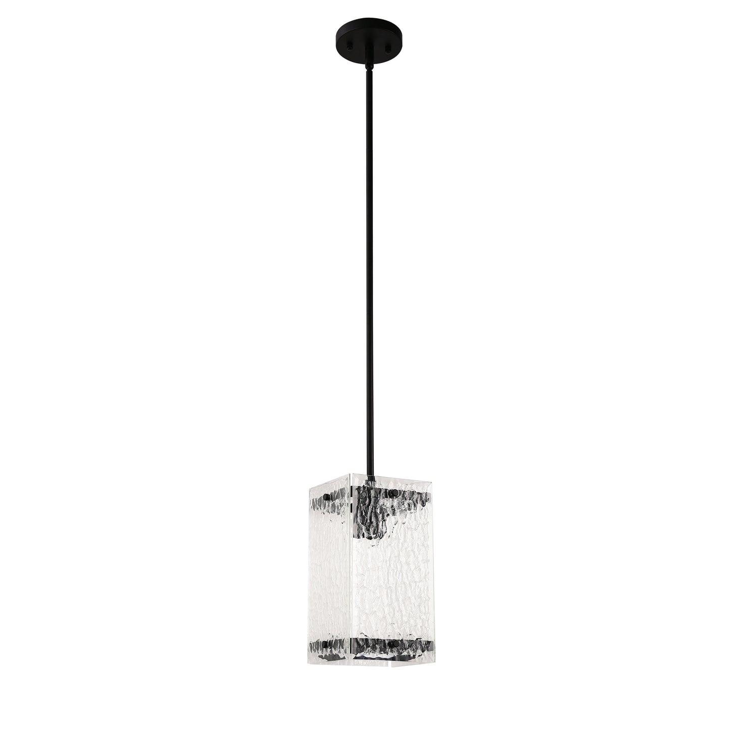 YANSUN 1-Light Black Hanging Pendant Light with Water Glass Shade for Kitchen Island, Living Rooms or Entryways