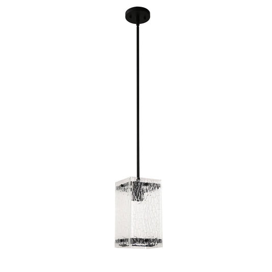 YANSUN 1-Light Black Hanging Pendant Light with Water Glass Shade for Kitchen Island, Living Rooms or Entryways