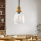 Farmhouse 1-Light Wood Grain Pendant with Large Clear Glass Shade, Rustic E26 Hanging Light for Kitchen Island