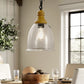 Farmhouse 1-Light Wood Grain Pendant with Large Clear Glass Shade, Rustic E26 Hanging Light for Kitchen Island