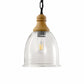 Farmhouse 1-Light Wood Grain Pendant with Large Clear Glass Shade, Rustic E26 Hanging Light for Kitchen Island
