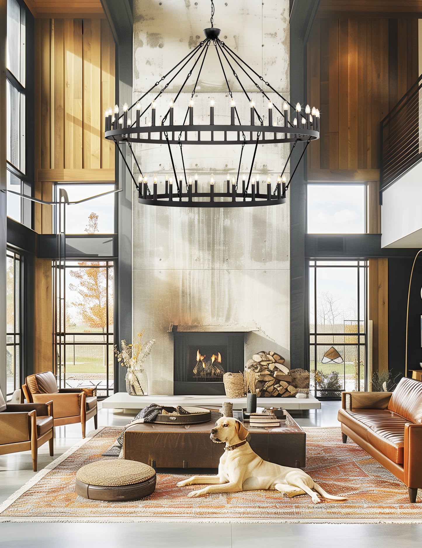 70 in. 64-Light Black Farmhouse Wagon Wheel Chandelier 2-Tiers Extra-Large Pendant Light Fixtures for Living Room