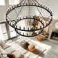 70 in. 64-Light Black Farmhouse Wagon Wheel Chandelier 2-Tiers Extra-Large Pendant Light Fixtures for Living Room