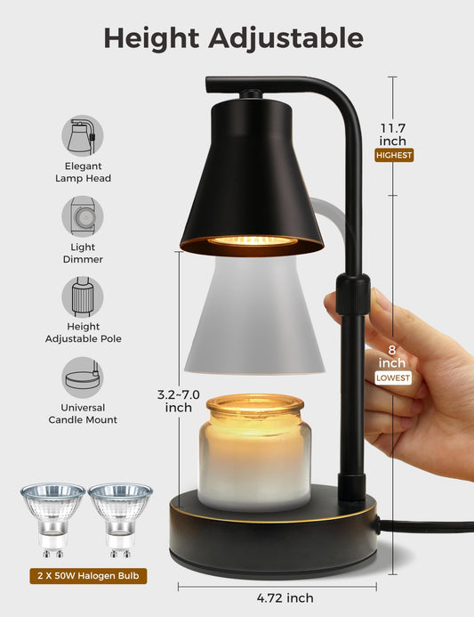 1-Light Black Vintage Candle Warmer Table Lamp with Rotary Dimmer Switch (G10 Halogen Bulbs Included)