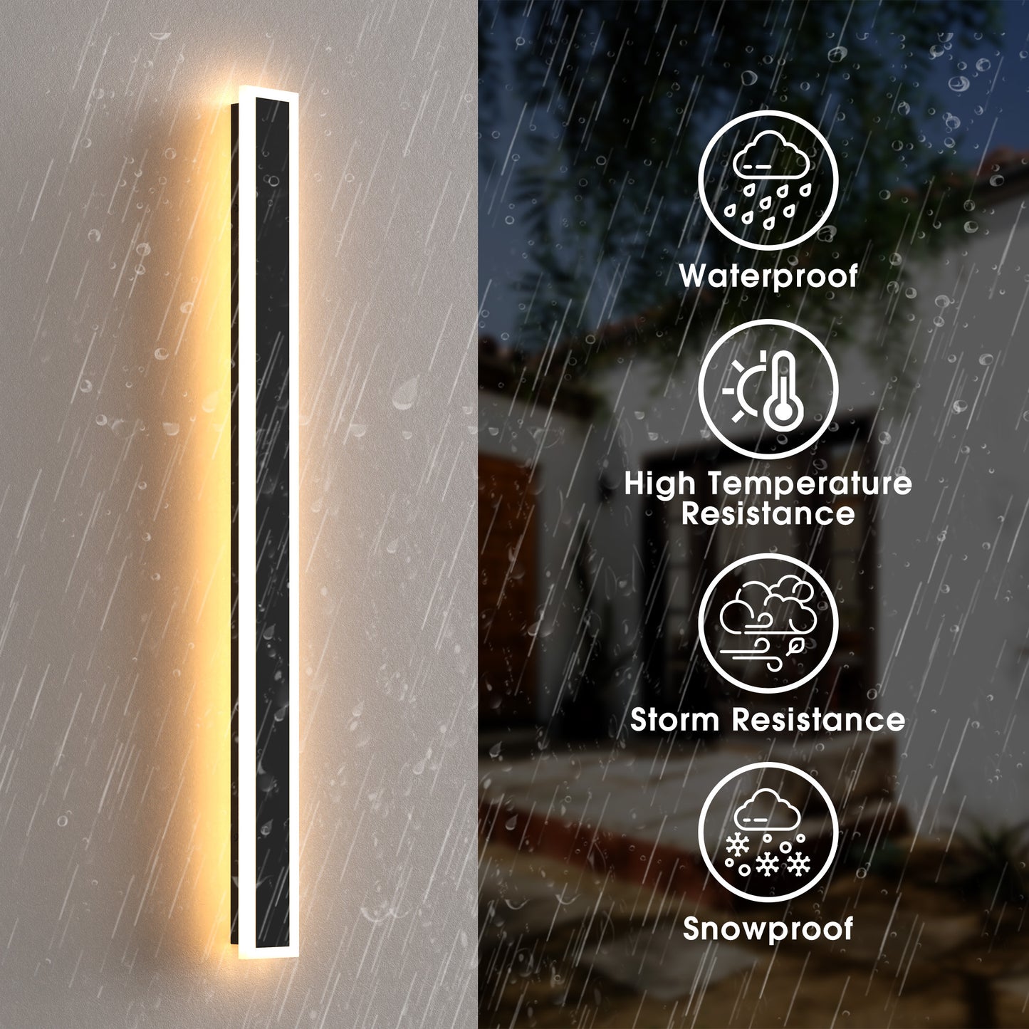 37 in. 1-Light Black Linear Integrated LED Outdoor Wall Light Waterproof Porch Light Wall Lantern Sconce 3000/6000K