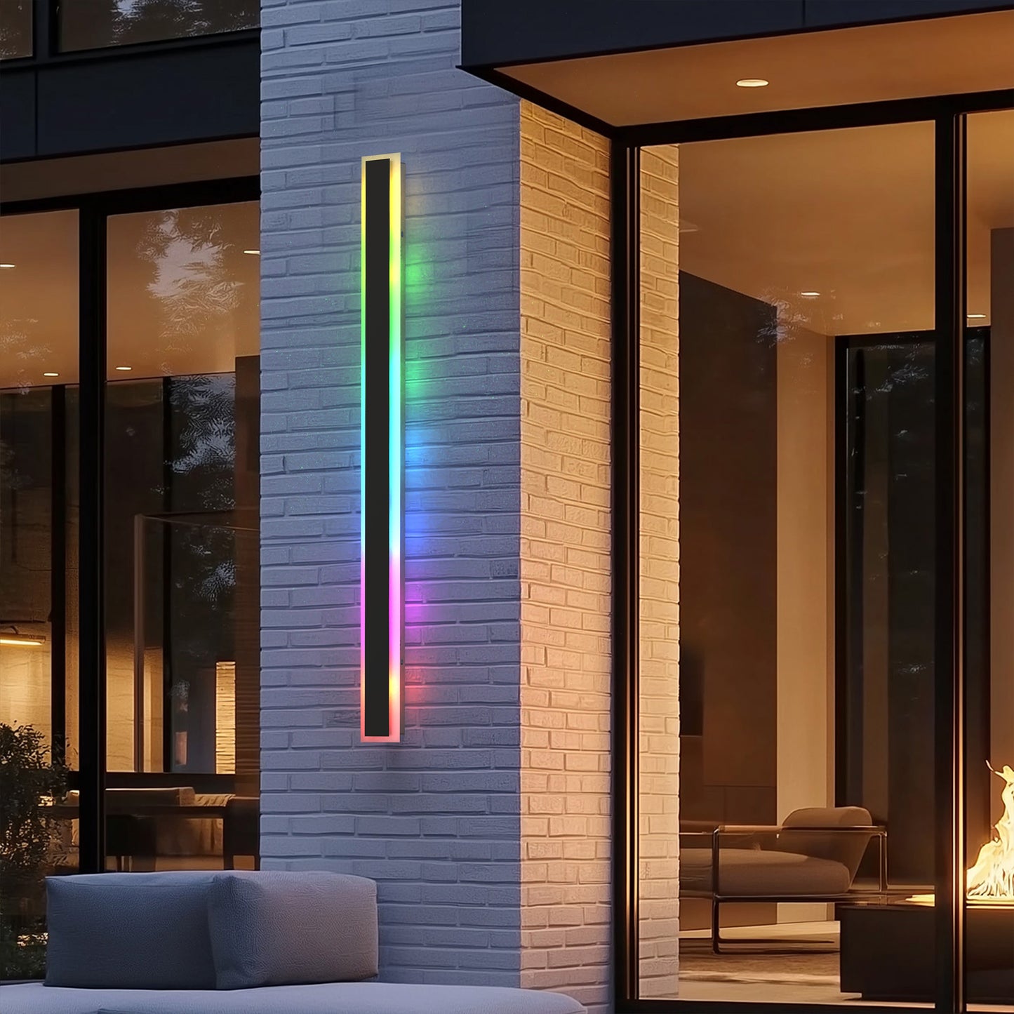 37 in. 1-Light Black Modern Integrated RGB LED Outdoor Wall Light, Waterproof Porch Lantern Sconce for Garden