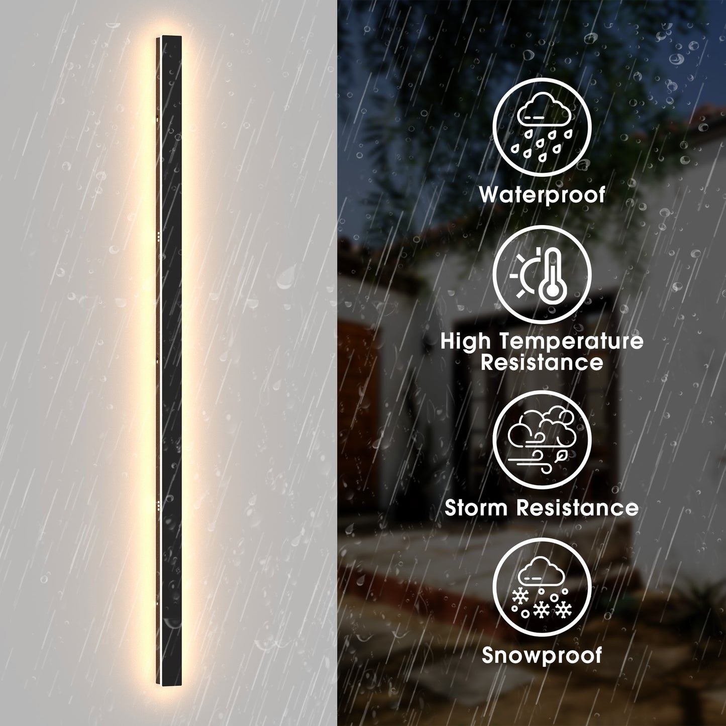 59 in. 45-Watt Black Outdoor Hardwired Linear Waterproof 3000K Warm White Integrated LED Wall Lantern Sconce